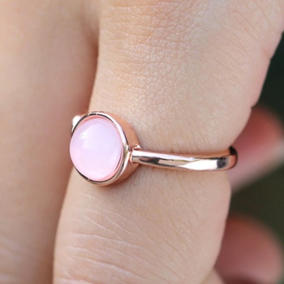 🍁 Sweet Pink Round Opal Refine Trendy Weave Rose Gold Rings for Women, PD176 - Picture 5 of 9